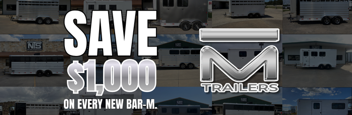 Bar-M trailer sale in Ocala FL. Save $1,000 on every new Bar-M horse and livestock trailer at National Trailer Source.